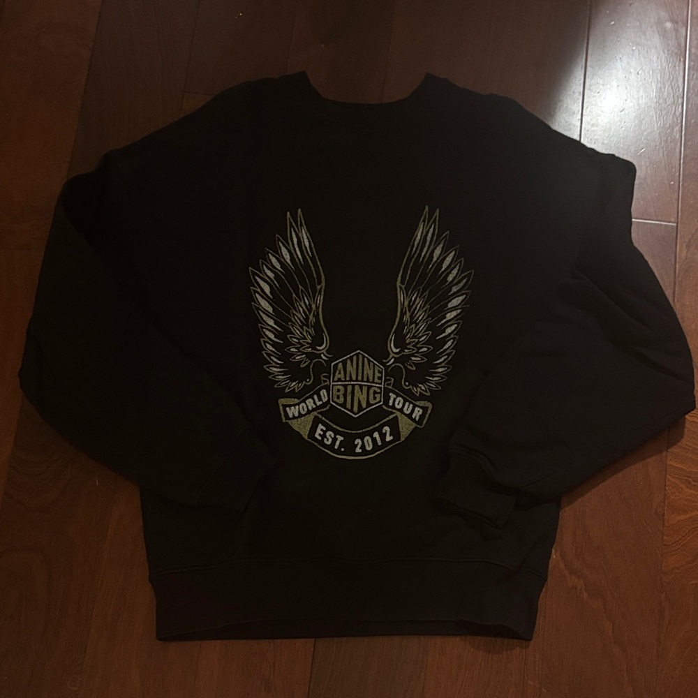 Anine Bing Black Graphic Crewneck Sweater Small